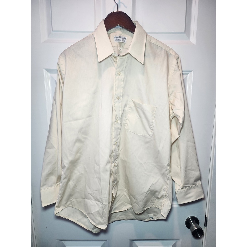 Vintage Royal Knight 60s Men's Dress Shirt 16-32 Off White Full Cut USA Made - Picture 3 of 7